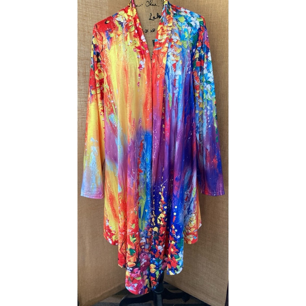 Brightly Colored Open Front Topper Jacket Art to Wear Size 2X NEW NO TAG